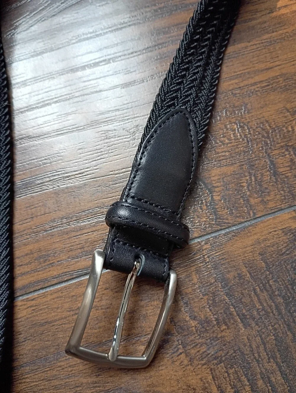Classic Black Woven Men's Belt with Silver Buckle